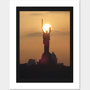 Sunset beyond the Motherland Monument, Kiev, Ukraine Posters and Art